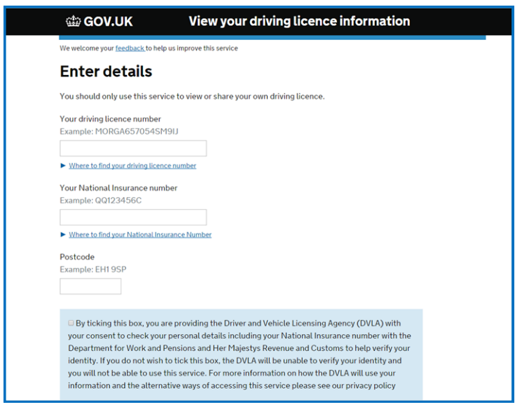 driving licence details